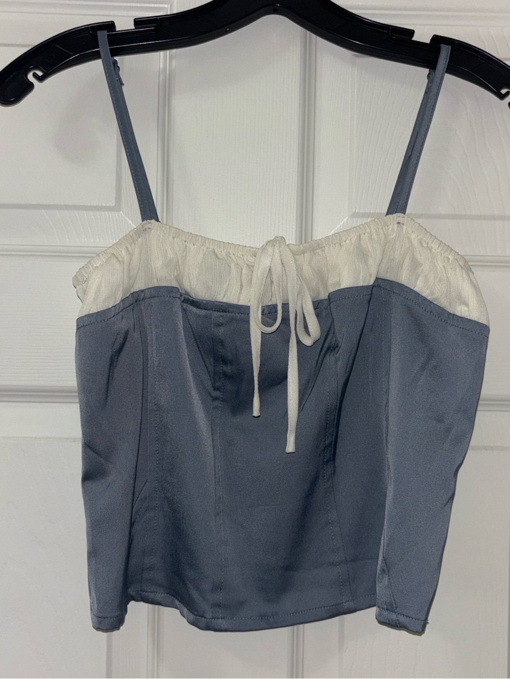 Two-Tone Blue and White Smocked Cami Top